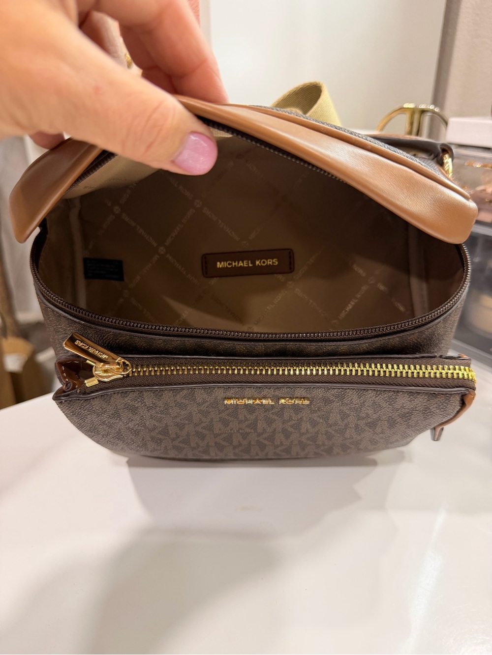 Michael Kors Brown Logo Belt Bag with Tan Trim - Picture 2 of 5